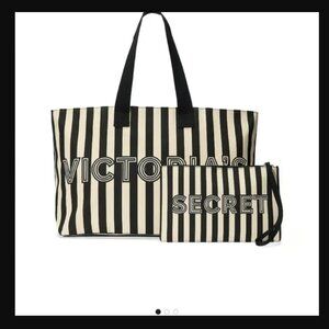 NWT Victoria's Secret Black & White striped Tote Bag